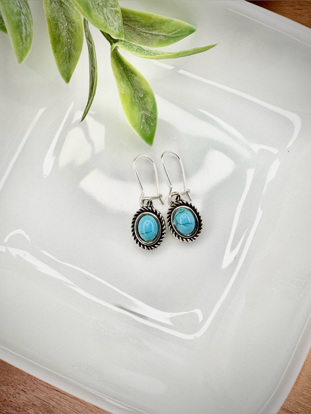 Turquoise Oval Earrings Southwestern Boho Style